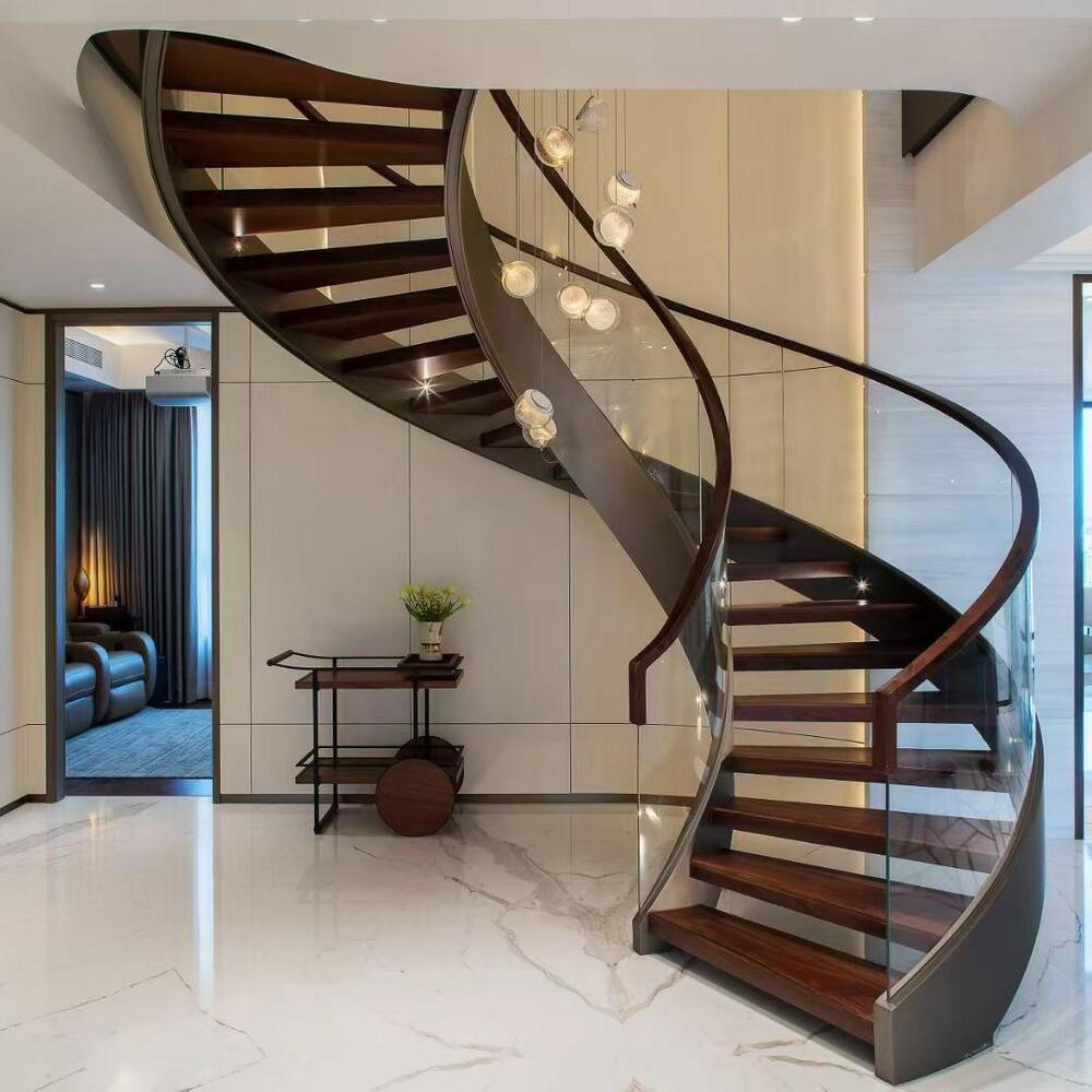 Modern Wooden Glass Staircase Railing