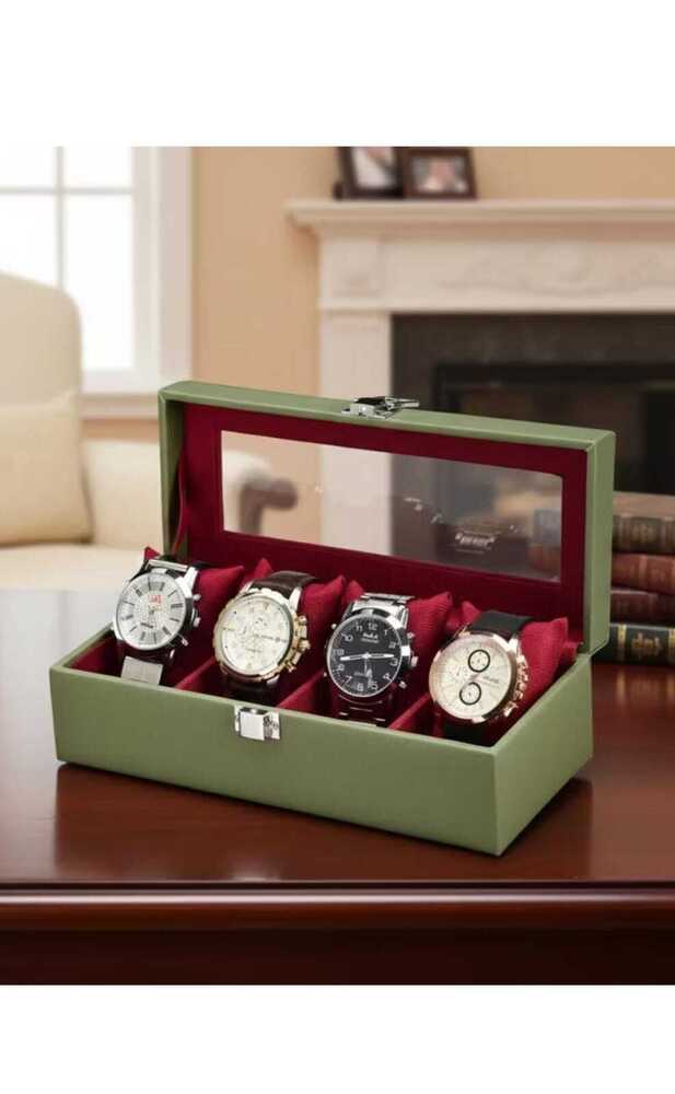 4 Slot Watch Box - Color: Green