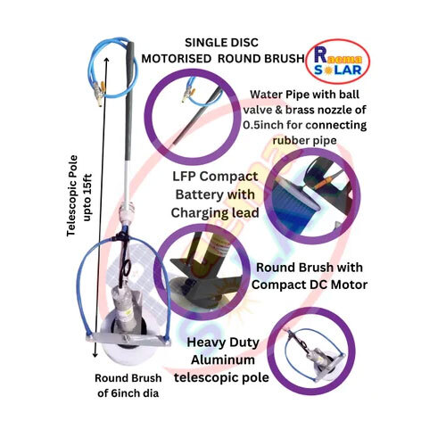 Battery Operated Solar Module Cleaning Round Brush - Color: Grey