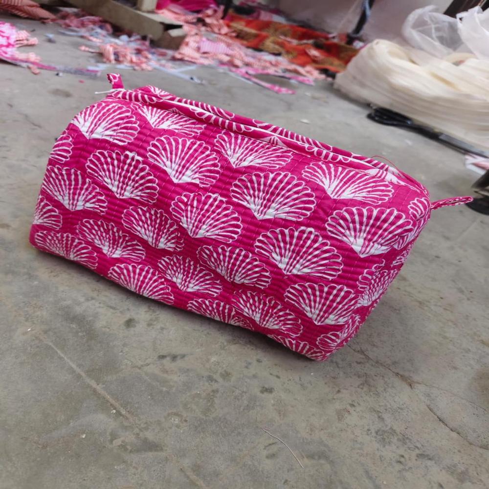 Pink goose Printed Quilted Cosmetic Bag with concealed zip