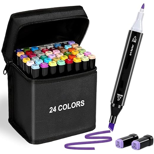 Colorful Art Markers Sketch Pens 24 Colors With Carrying Case