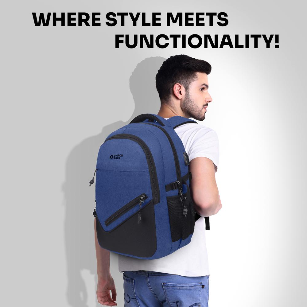 Modern Laptop Backpack With Usb Charging Port For Men & Women, Office, College And Daily Use (Blue) - Capacity: 28 Ltr