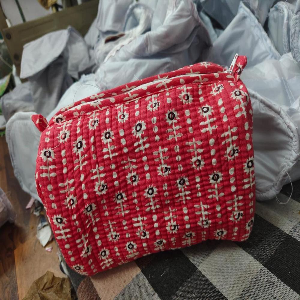 Red goose Printed Quilted Cosmetic Bag with concealed zip