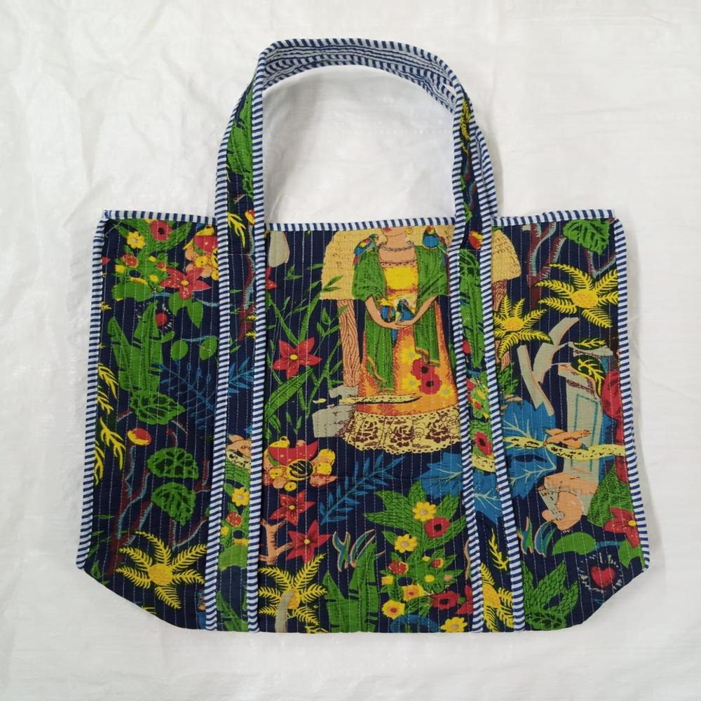 Orange floral Printed Quilted Bag with concealed zip