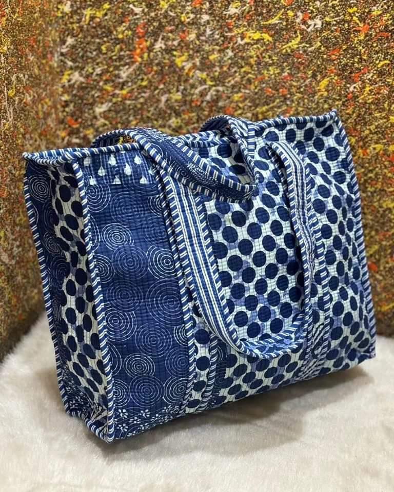 Blue floral Printed Quilted Bag with concealed zip