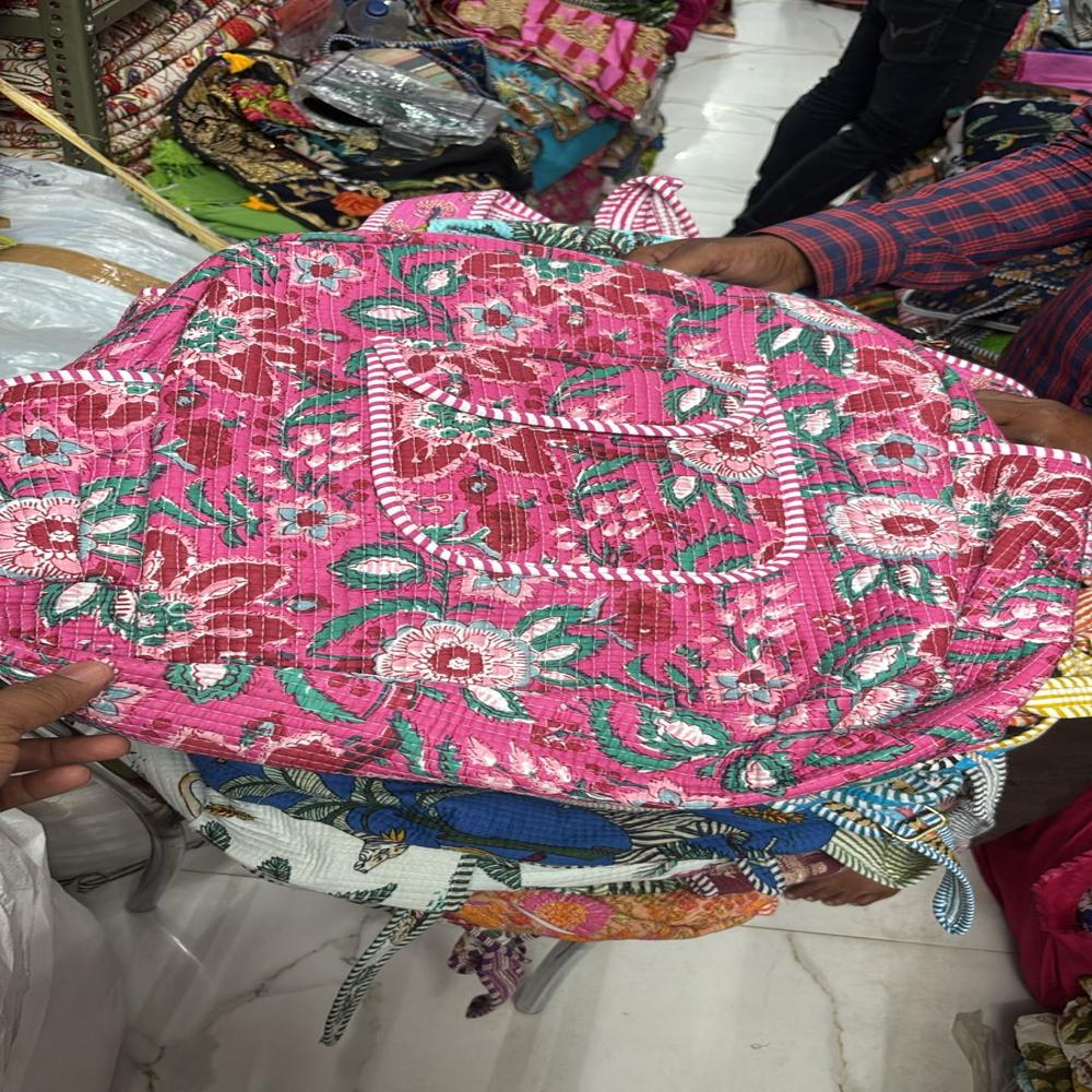 Pink backpack bag stylish floral printed with zip