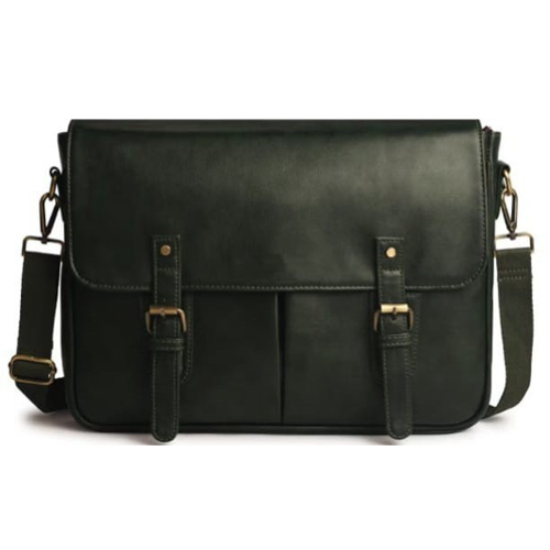 B-313 Leather Unisex Flap Laptop Messenger Bag - Color: Deep Green