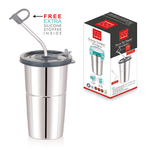 400ml Aqua Sip Stainless Steel Tumbler With SS Straw