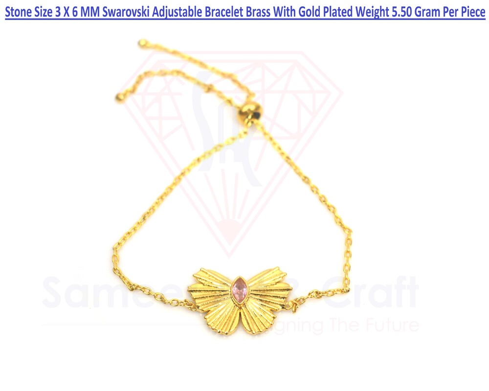 Brass With Gold Plated Cubic Zirconia Adjustable Bracelet Oval Shape