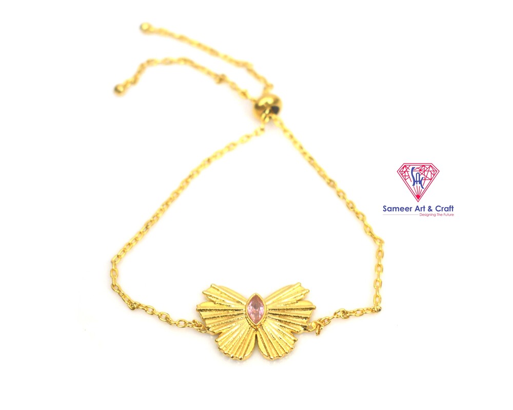 Brass With Gold Plated Cubic Zirconia Adjustable Bracelet Oval Shape