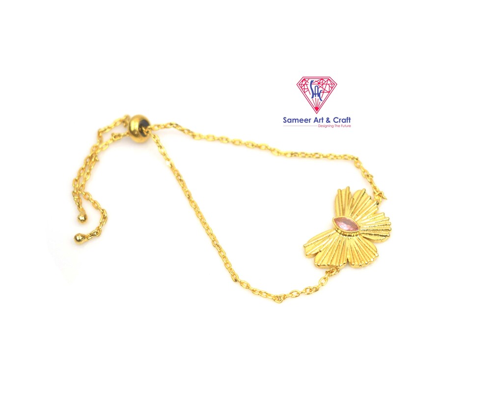 Brass With Gold Plated Cubic Zirconia Adjustable Bracelet Oval Shape