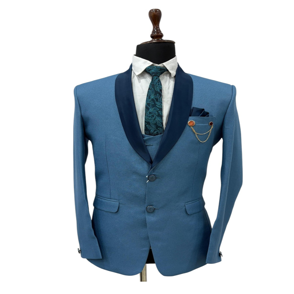 Mens Modern Classic 3 - Piece Suits With Premium Fabric - Color: Blue