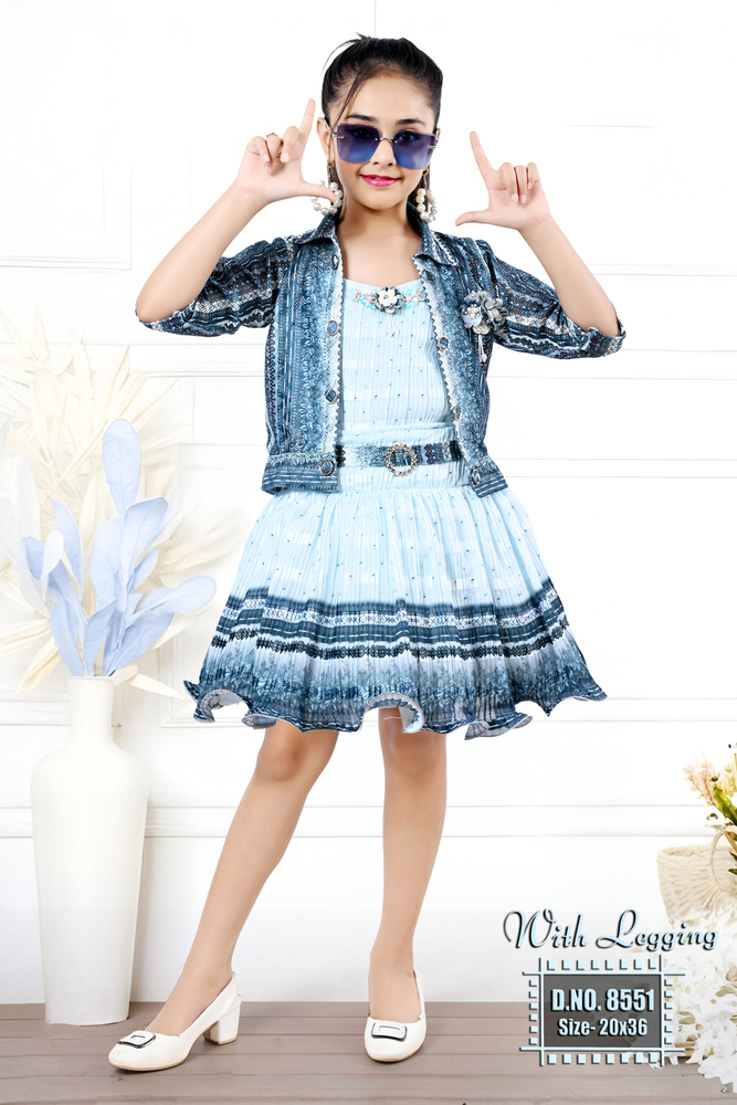 Blue Printed  Girls Skirt Top