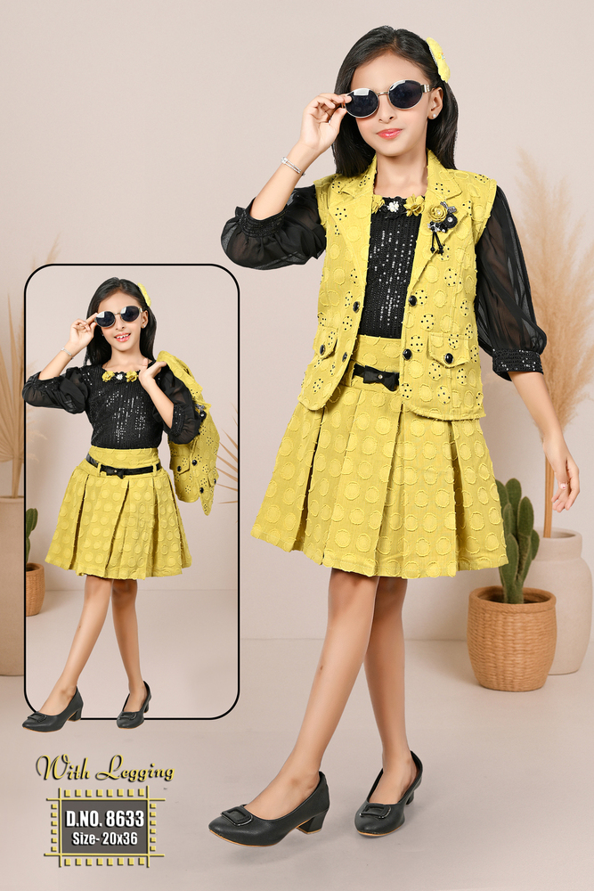 Yellow And Black  Girls Skirt Top