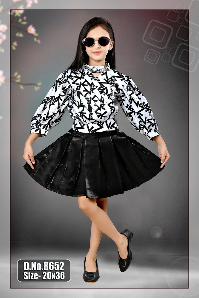 Printed Black  Girls Skirt Top
