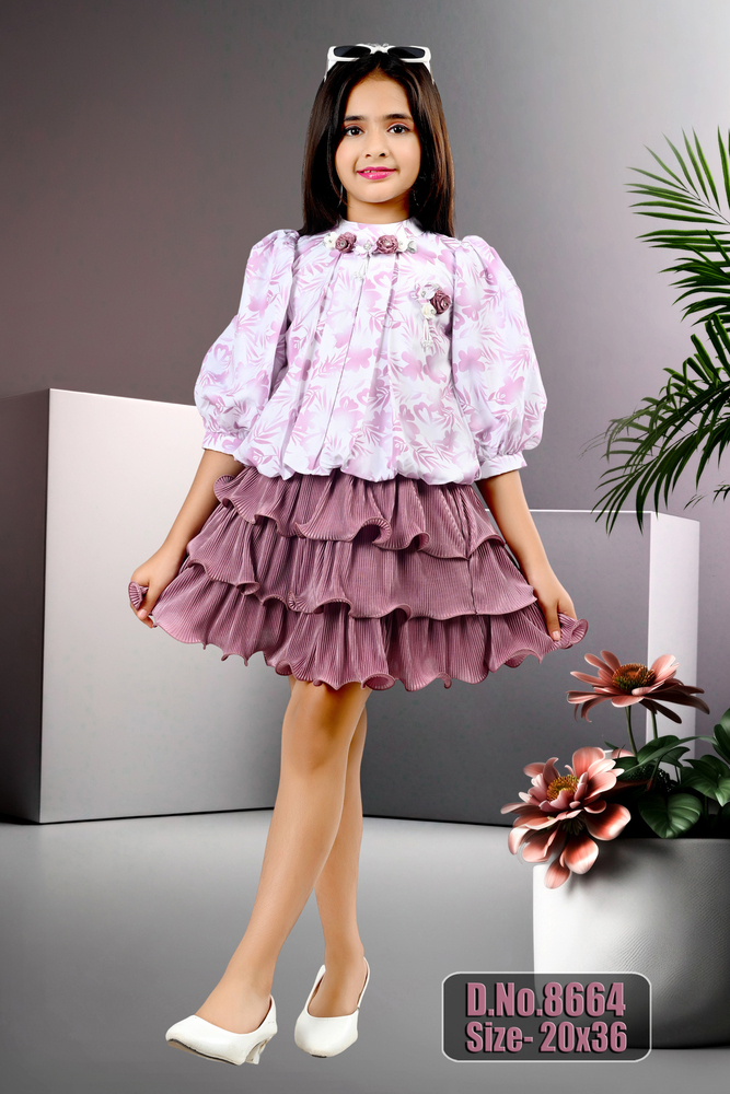 Flower Printed  Girls Skirt Top