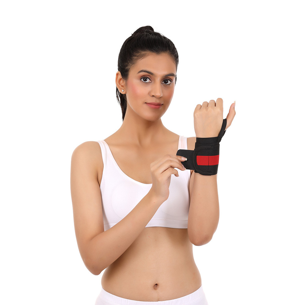 Wrist Band With Thumb Loop - Color: Red And Black