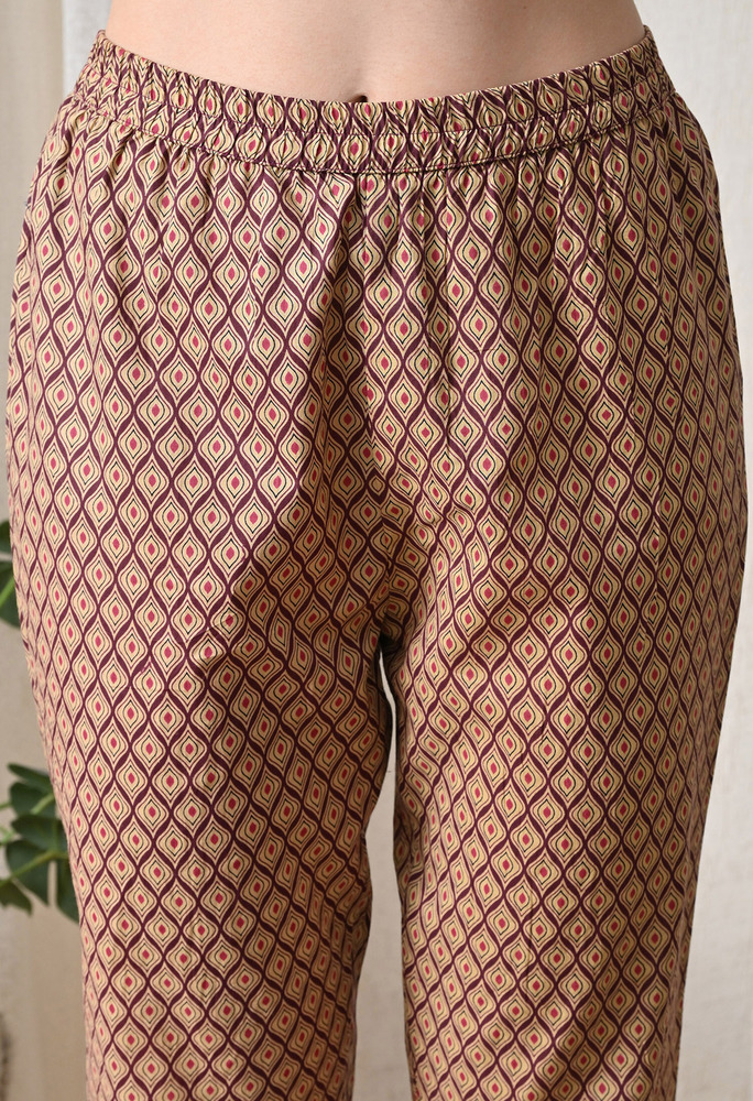 Brown Angrakha Kurti Pant Set