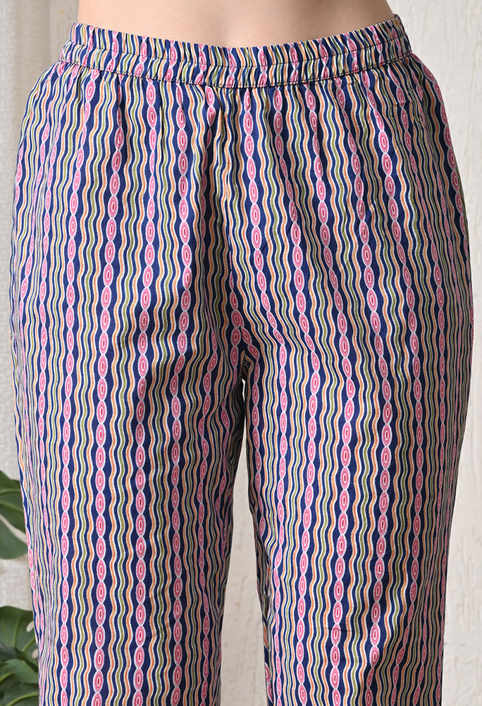 Dark Blue Angrakha Kurti Pant Set with Dupatta