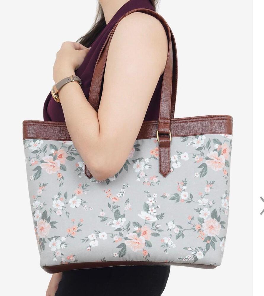 Print Fabric Contrast Tote Bags