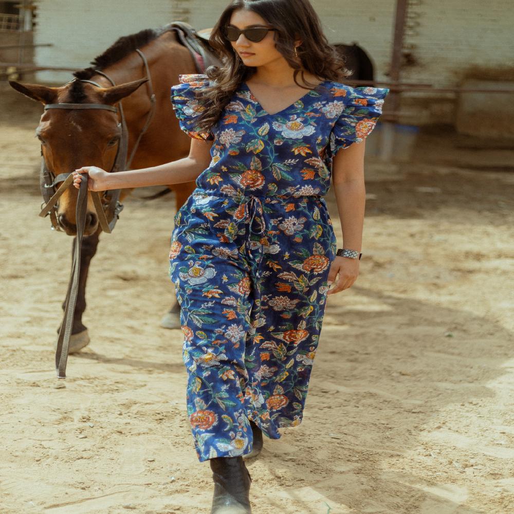 Ladies Block Print Cotton Jumpsuit - Color: All