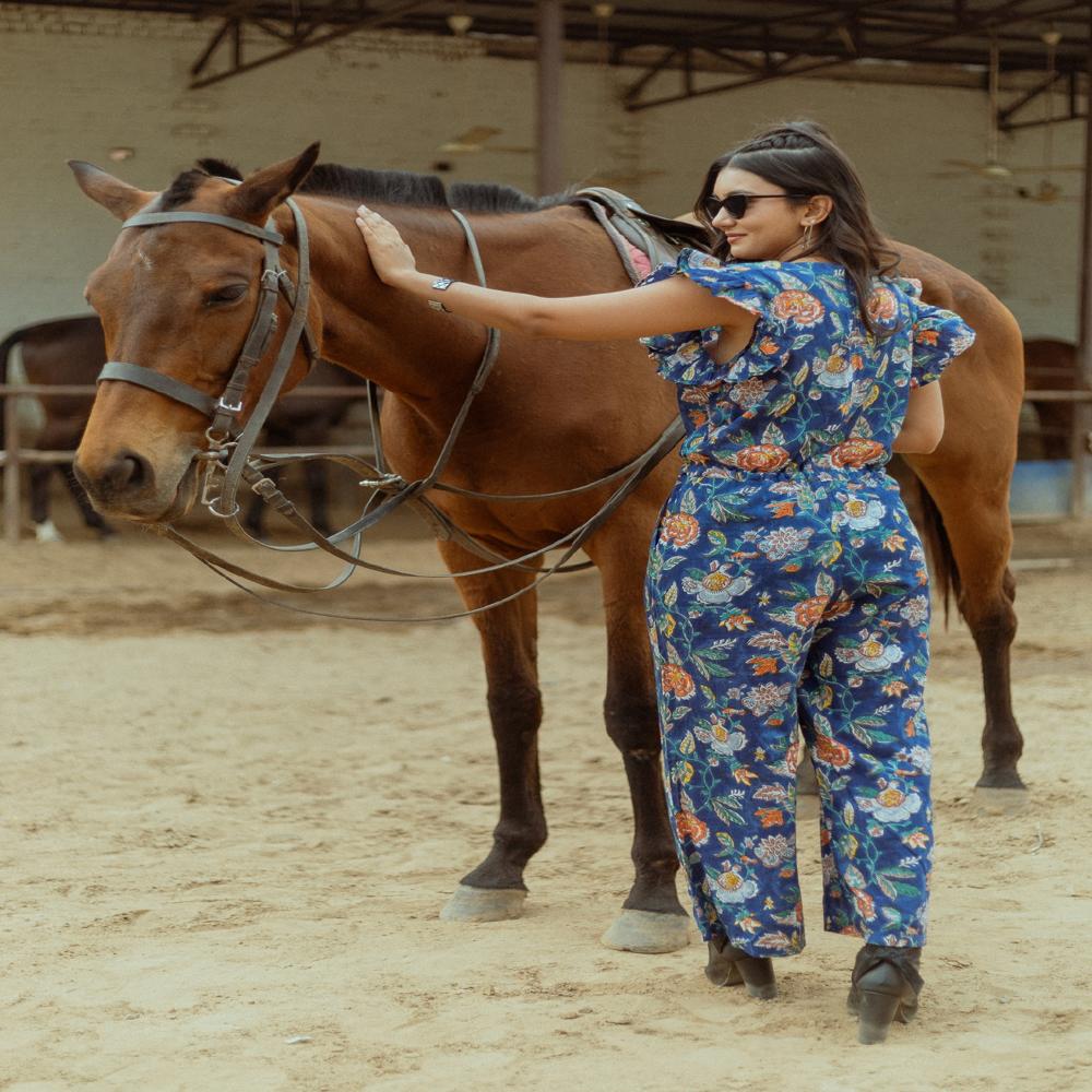 Ladies Block Print Cotton Jumpsuit