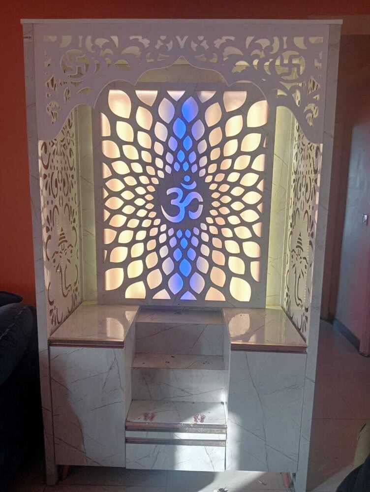 Glossy Rectangular Acrylic Mandir - Color: White
