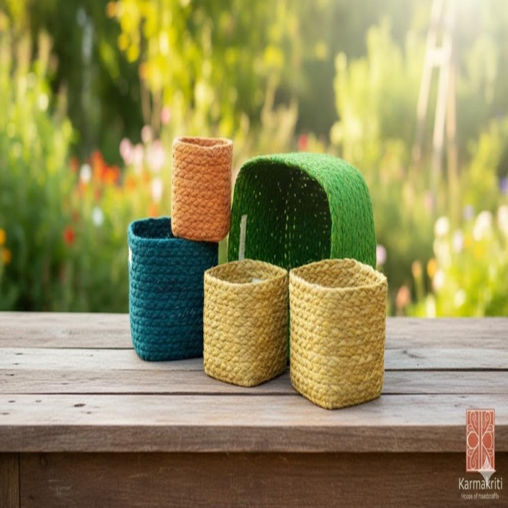 Handmade Sabai Grass Baskets - 4 Sizes 4x4x4 To 8x8x8 Inches | Eco-friendly, Rust Proof, Easy To Clean, Natural & Color Options
