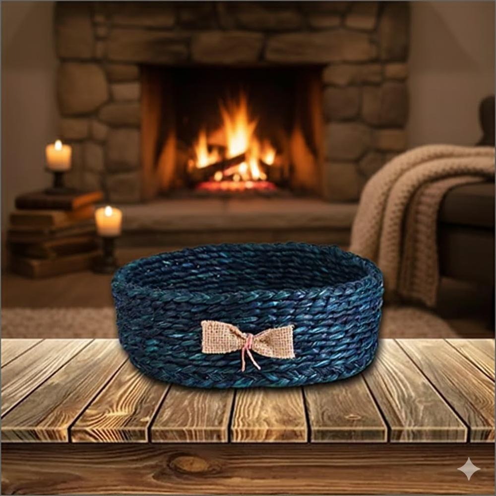 Handmade Blue Decorative Basket - Depth: 12 Centimeter (Cm)