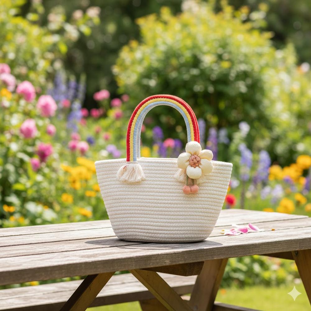 HAND BAG WITH RAINBOW HANDLES