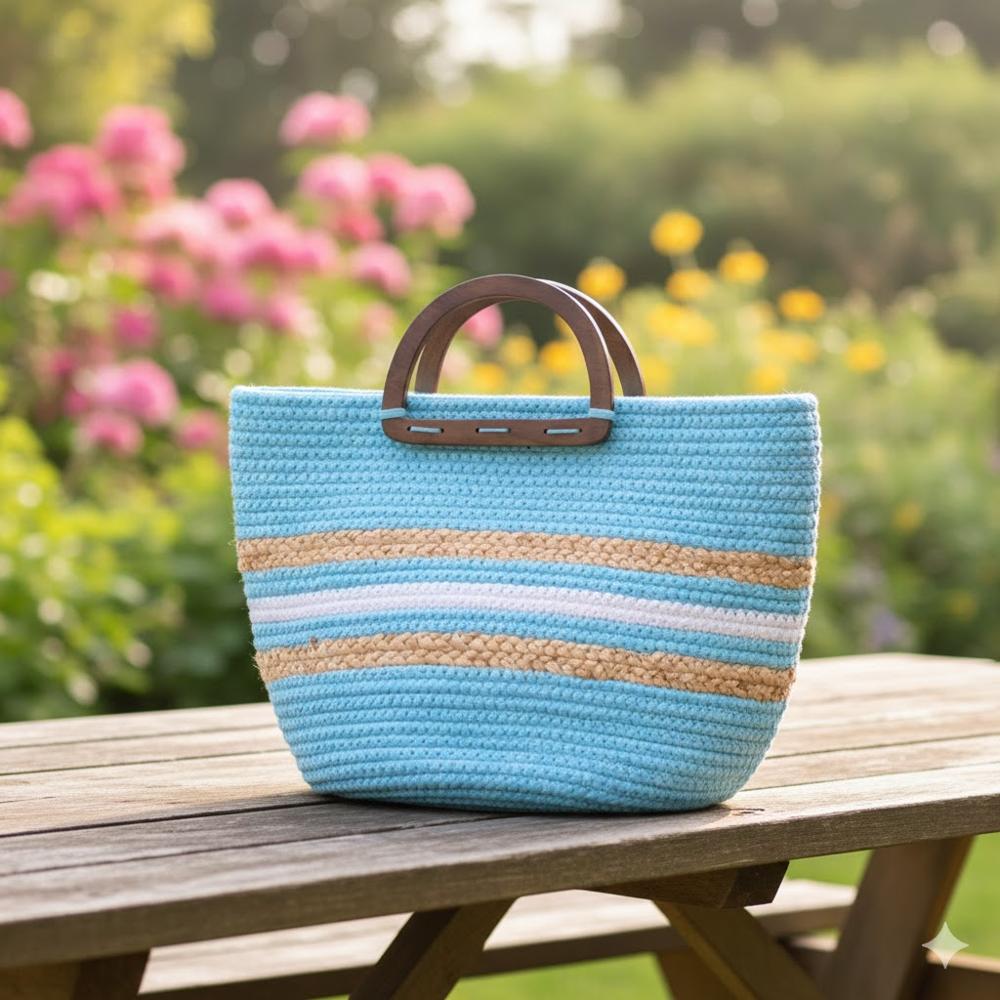 DESIGNER HANDBAG WITH WOODEN HANDLE & LOCK