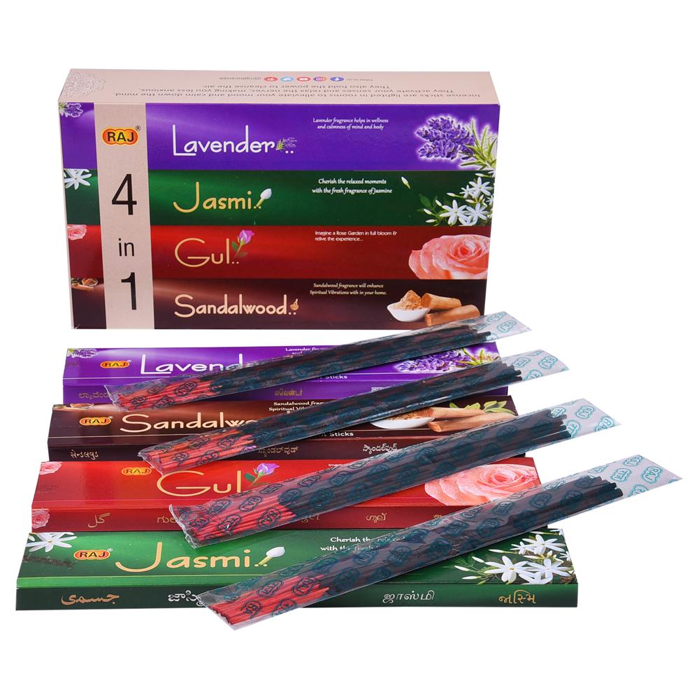 RAJ Four in One Incense Sticks | Lavender, Jasmine, Gulab & Sandalwood