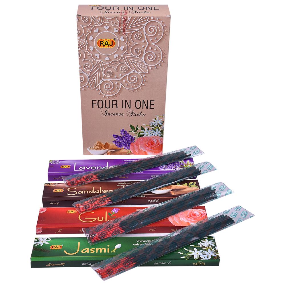 RAJ Four in One Incense Sticks | Lavender, Jasmine, Gulab & Sandalwood