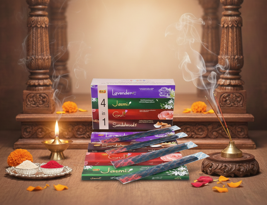 RAJ Four in One Incense Sticks | Lavender, Jasmine, Gulab & Sandalwood