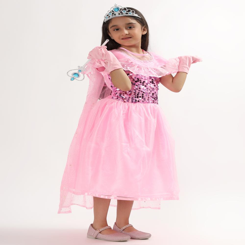 Pink Elsa Kids Dress - Fabric Type: Polyester