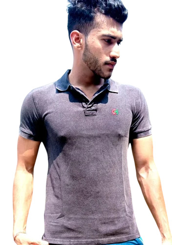 Men Polo Neck T Shirt - Cotton, Grey, Short Sleeves | Washable, Plain, Casual Style
