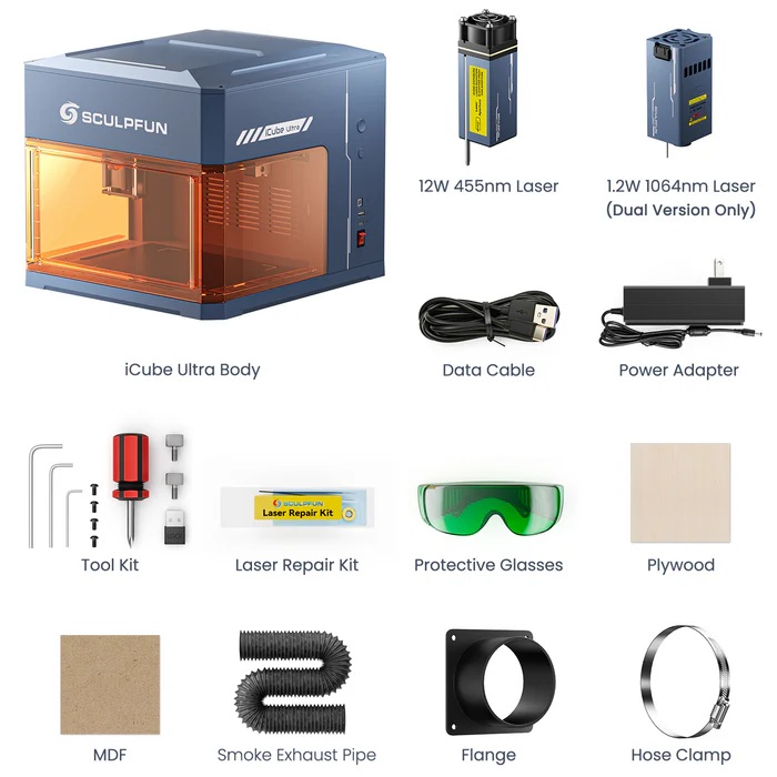 Sculpfun Icube Ultra: Flagship Portable Single Laser Module Switching Engraver - Color: Grey