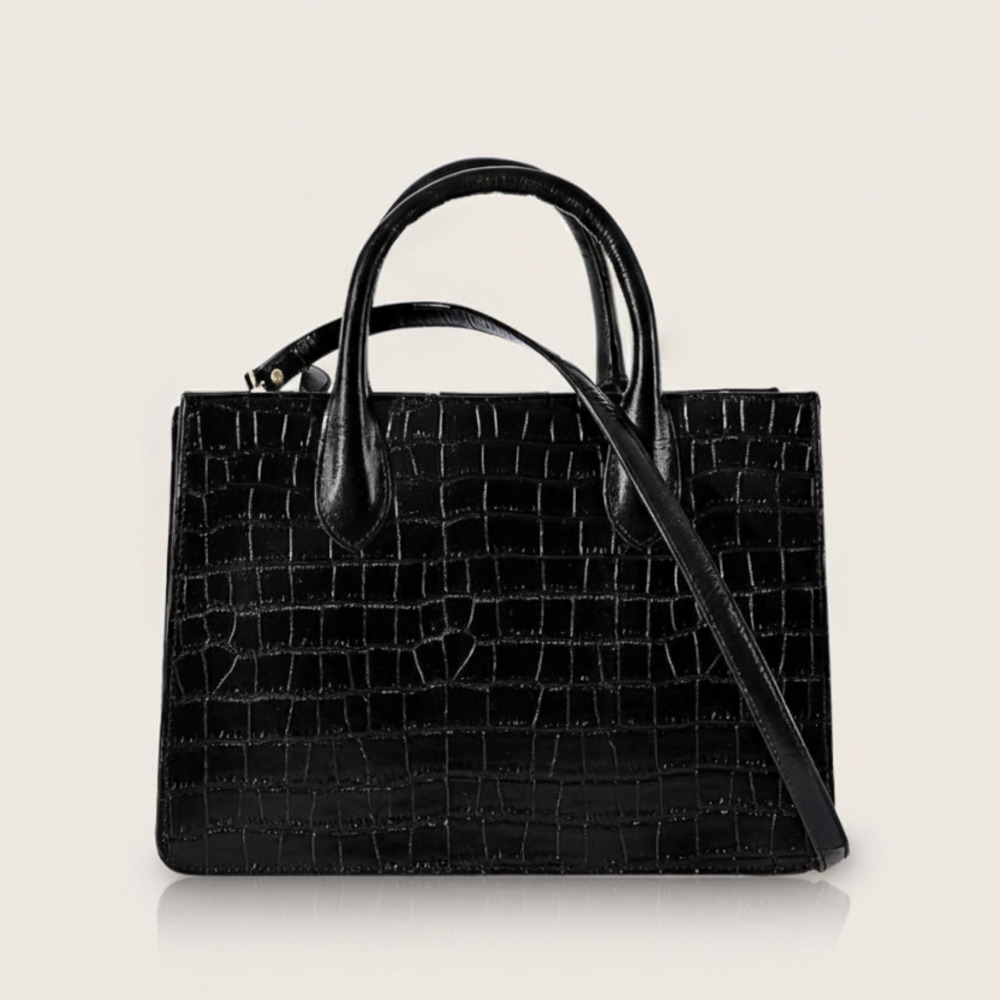 Black Embossed Leather Handbag