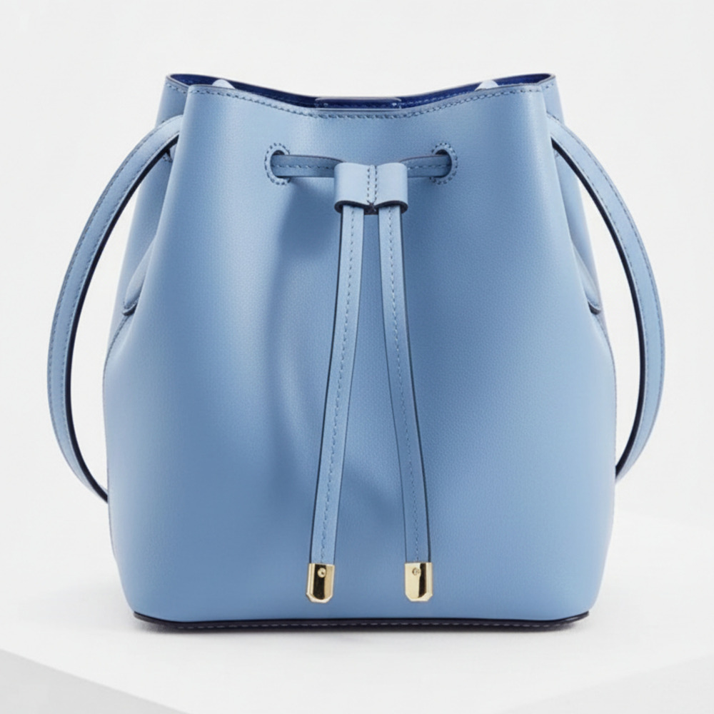 Leather Bucket Bag With Drawstring Closure