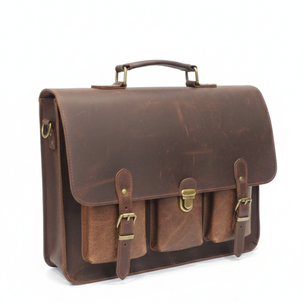 Vintage Brown Compact Leather Satchel Briefcase