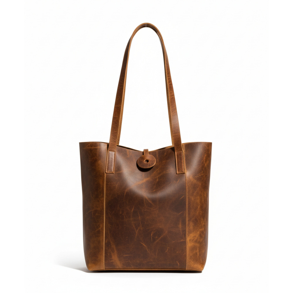 Button Closure  Vintage Leather Tote Bag