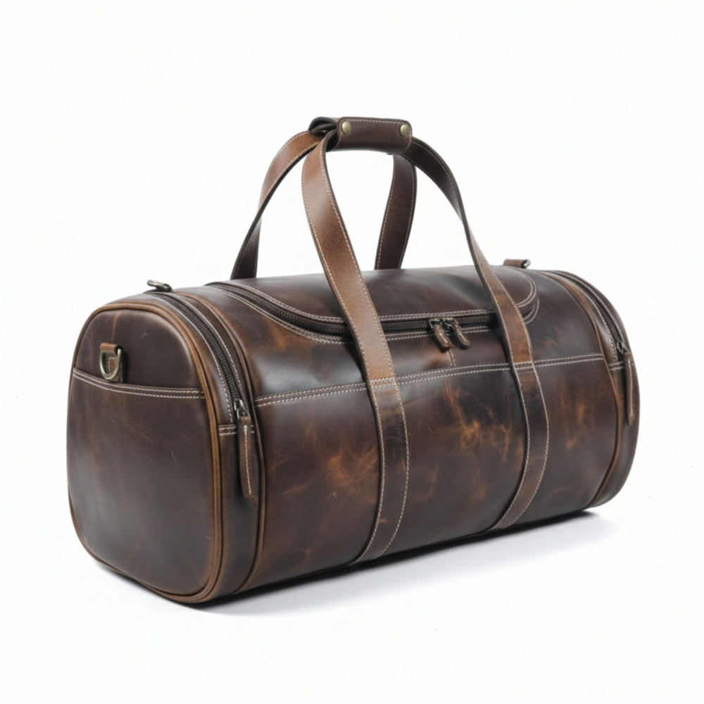 Brown Vintage Leather Travel Duffle Bag