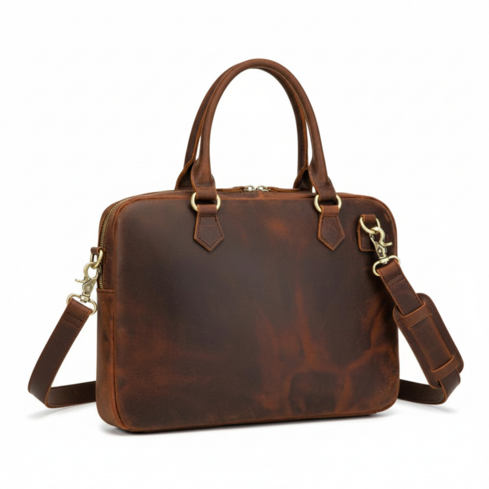 Vintage Style Leather Laptop Handbag