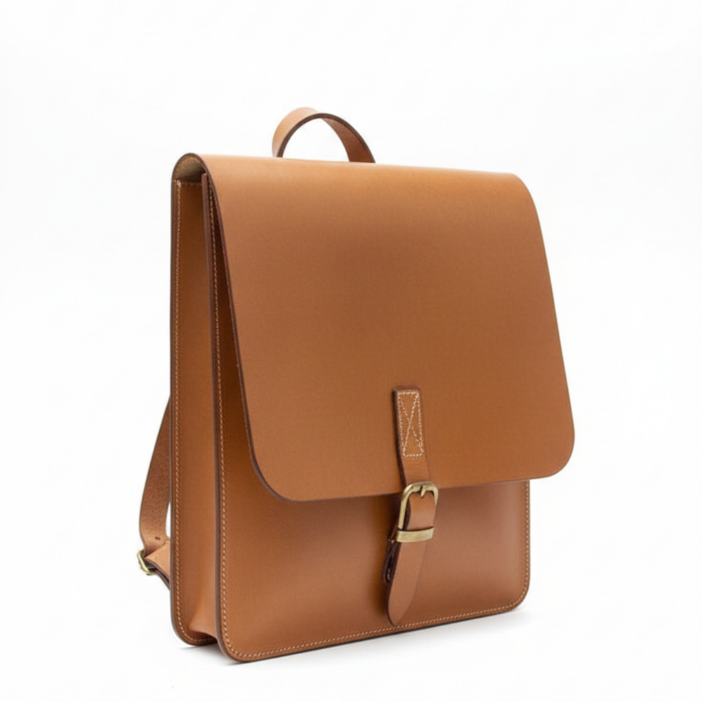 Tan Brown Minimal Leather Backpack