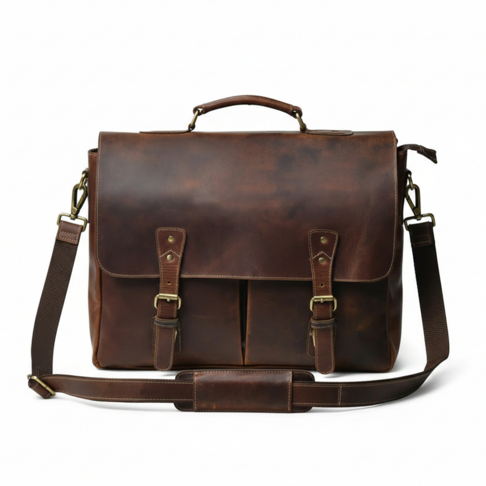 Classic Brown Leather Laptop Messenger Bag