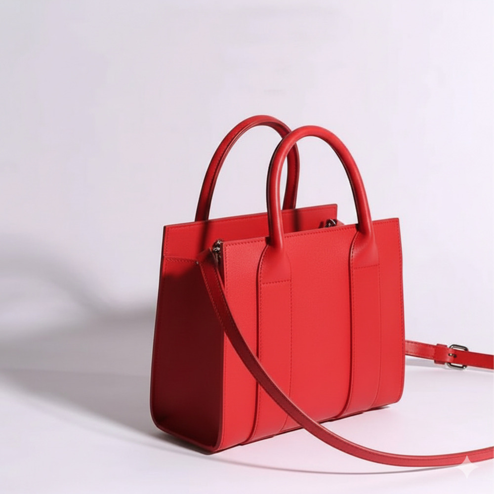 Red Color  Structured Leather Handbag