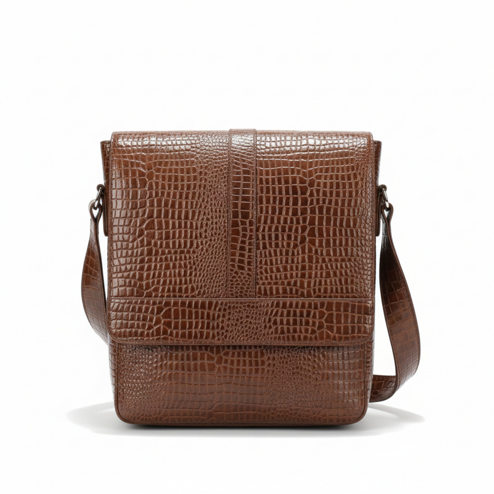 Brown Texture Leather Sling Bag