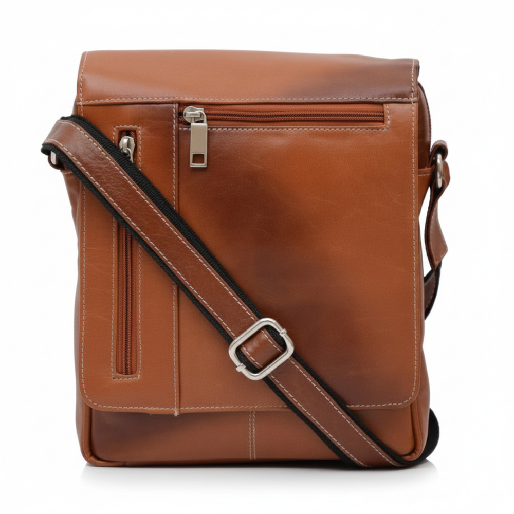 Tan Brown Leather Utility Sling Bag