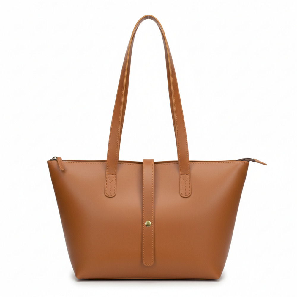 Classic Leather Tote Bag with Zip Closure