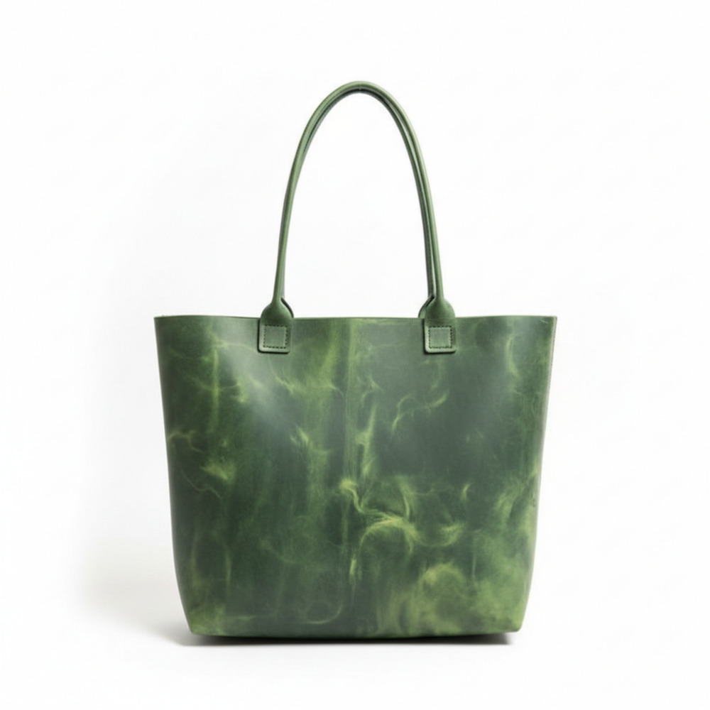 Designer Style   Distressed Green Leather Tote Bag